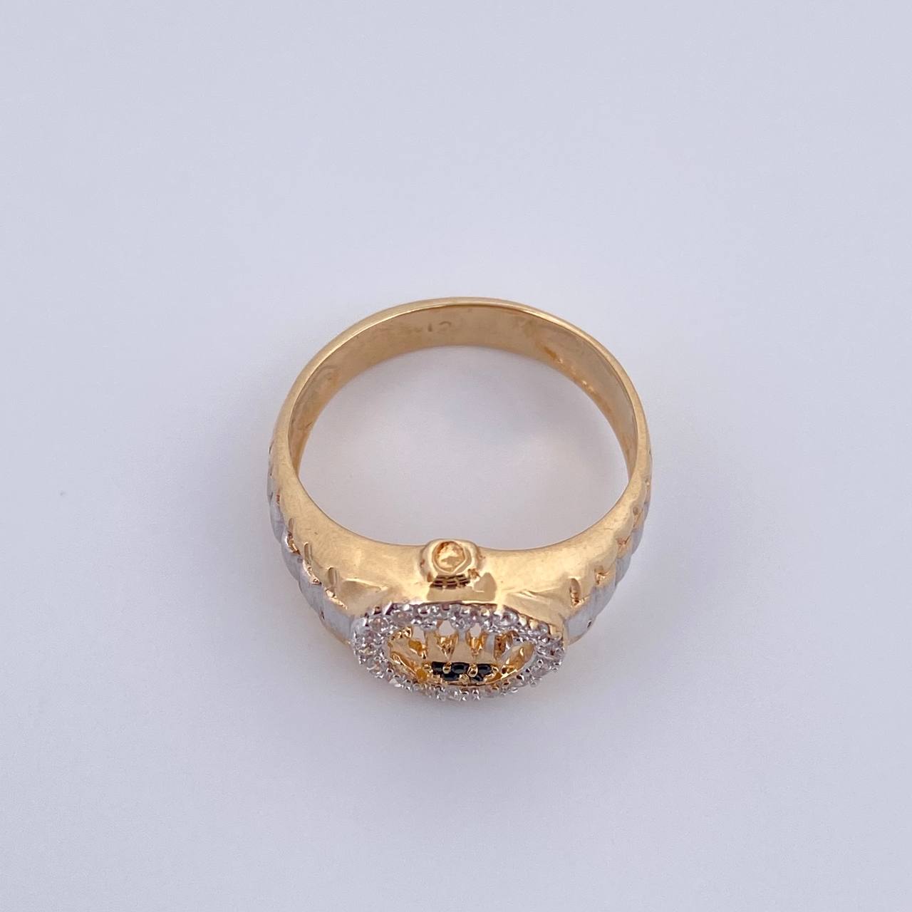 Anillo Correa Corona RX 6.4gr / T9 / Circones Negros Blancos Dos Oros Amarillo Blanco 18K &