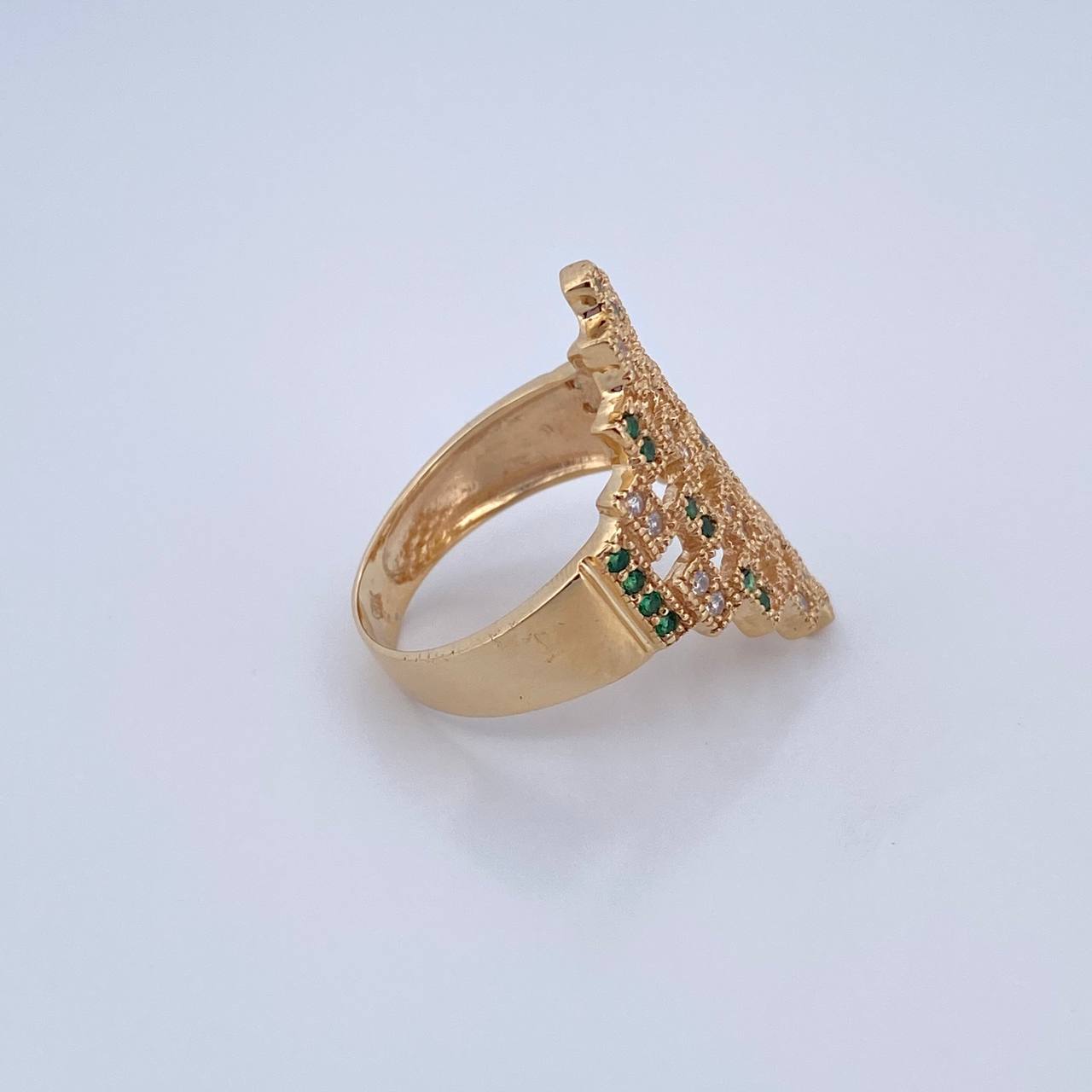 Anillo Rombo Abstracto 5.65gr / T7 / Circones Verdes Blancos Oro Amarillo 18K &