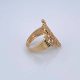 Anillo Rombo Abstracto 5.65gr / T7 / Circones Verdes Blancos Oro Amarillo 18K &