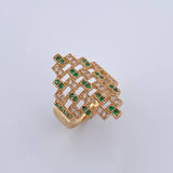 Anillo Rombo Abstracto 5.65gr / T7 / Circones Verdes Blancos Oro Amarillo 18K &