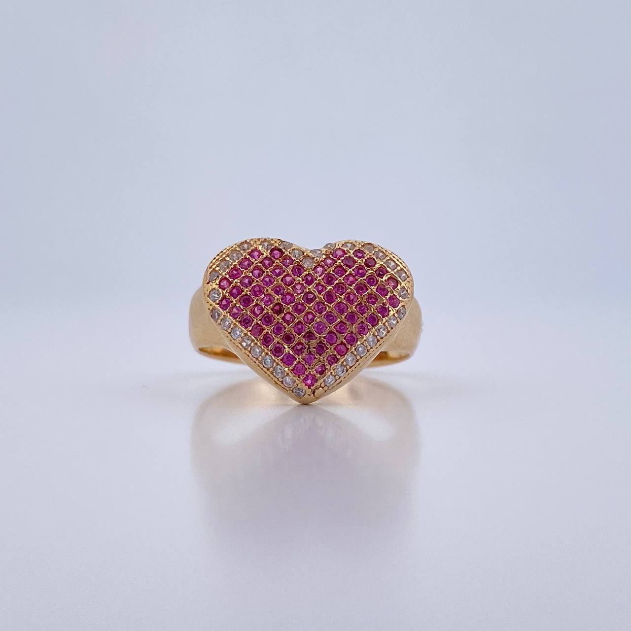 Anillo Corazon 5.75gr / T8 / Circones Fucsias Blancos Oro Amarillo 18K &