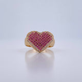 Anillo Corazon 5.75gr / T8 / Circones Fucsias Blancos Oro Amarillo 18K &