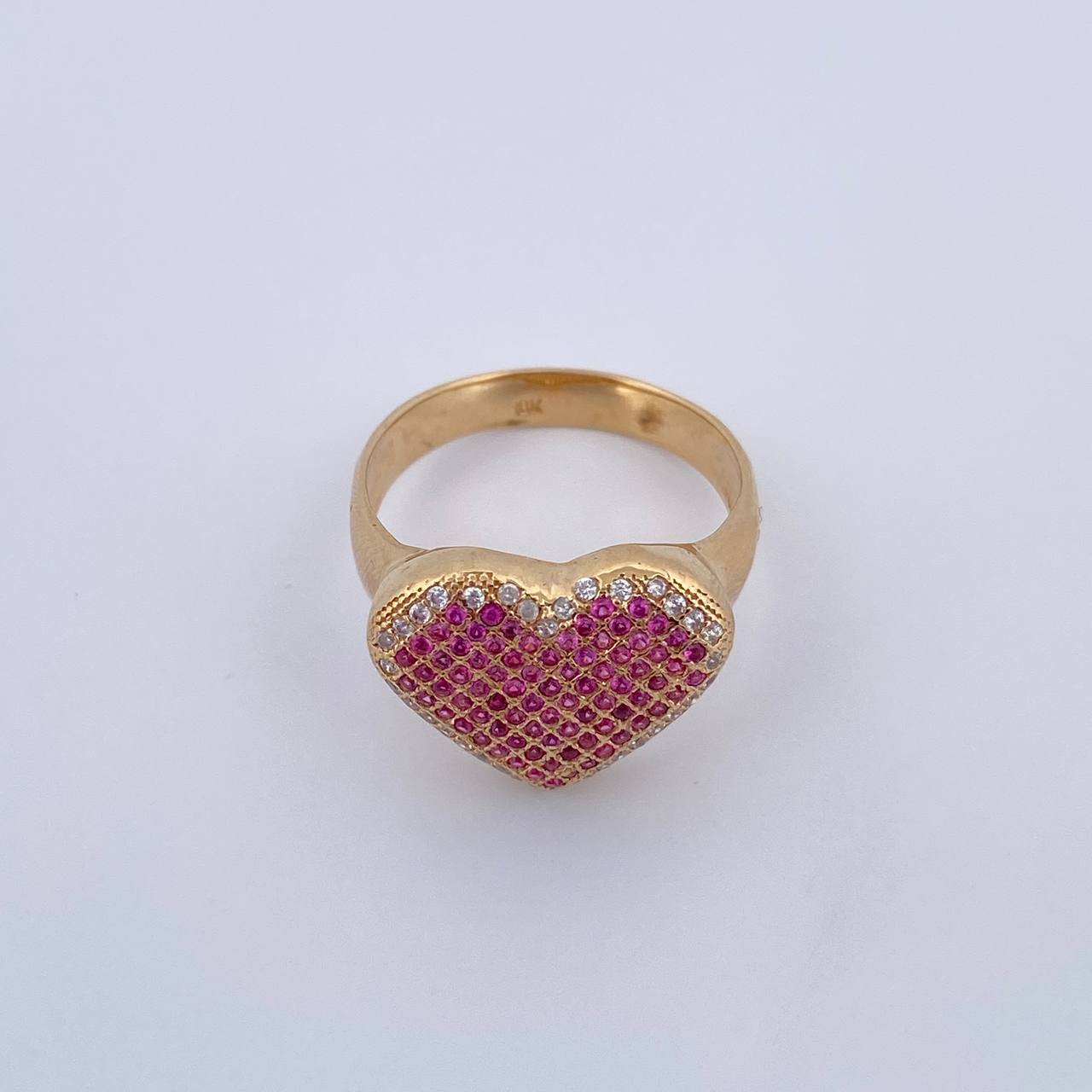 Anillo Corazon 5.75gr / T8 / Circones Fucsias Blancos Oro Amarillo 18K &