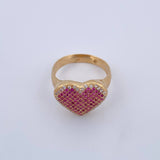 Anillo Corazon 5.75gr / T8 / Circones Fucsias Blancos Oro Amarillo 18K &
