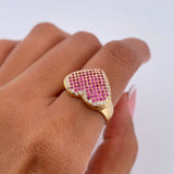 Anillo Corazon 5.75gr / T8 / Circones Fucsias Blancos Oro Amarillo 18K &