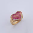 Anillo Corazon 5.75gr / T8 / Circones Fucsias Blancos Oro Amarillo 18K &