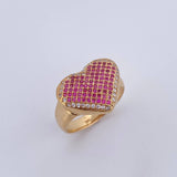 Anillo Corazon 5.75gr / T8 / Circones Fucsias Blancos Oro Amarillo 18K &