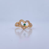 Anillo Corazon 2.05gr / T7 1/2 / Circones Verde Blancos Oro Amarillo 18K &