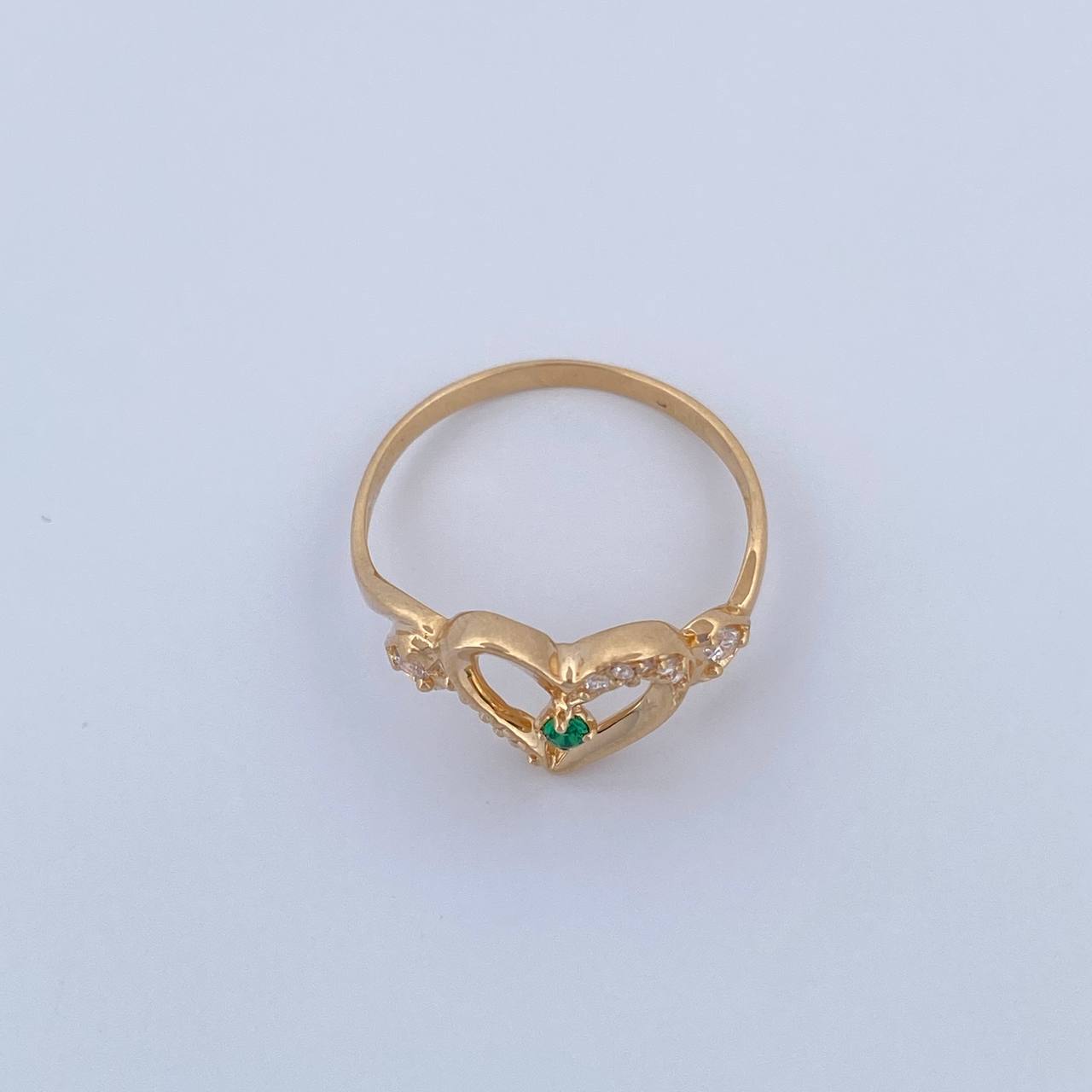 Anillo Corazon 2.05gr / T7 1/2 / Circones Verde Blancos Oro Amarillo 18K &