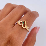 Anillo Corazon 2.05gr / T7 1/2 / Circones Verde Blancos Oro Amarillo 18K &