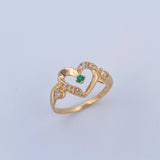 Anillo Corazon 2.05gr / T7 1/2 / Circones Verde Blancos Oro Amarillo 18K &