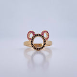 Anillo Raton 2.6gr / T6 1/2 / Circones Fucsias Negros Oro Amarillo 18K &