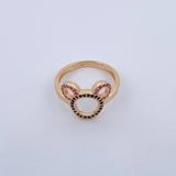Anillo Raton 2.6gr / T6 1/2 / Circones Fucsias Negros Oro Amarillo 18K &