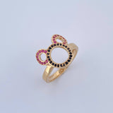 Anillo Raton 2.6gr / T6 1/2 / Circones Fucsias Negros Oro Amarillo 18K &