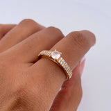 Anillo Solitario Puente 3.3gr / T7 1/4 / Circones Blancos Oro Amarillo 18K &