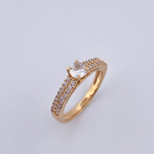 Anillo Solitario Puente 3.3gr / T7 1/4 / Circones Blancos Oro Amarillo 18K &