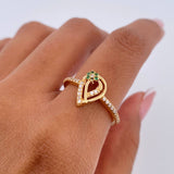 Anillo Gota 2.6gr / T7 1/2 / Circones Verdes Blancos Oro Amarillo 18K &