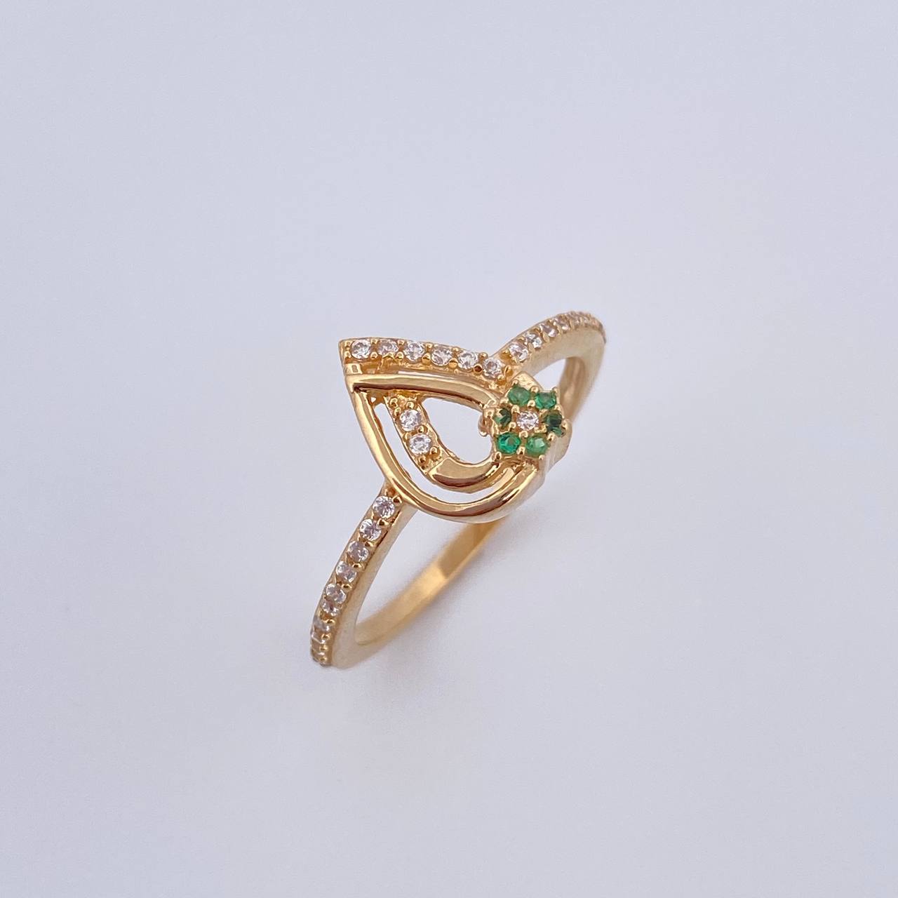 Anillo Gota 2.6gr / T7 1/2 / Circones Verdes Blancos Oro Amarillo 18K &