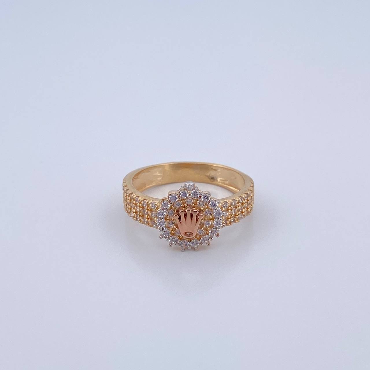 Anillo Correa Corona RX 3.25gr / T5 3/4 / Circones Blancos Tres Oros 18K &