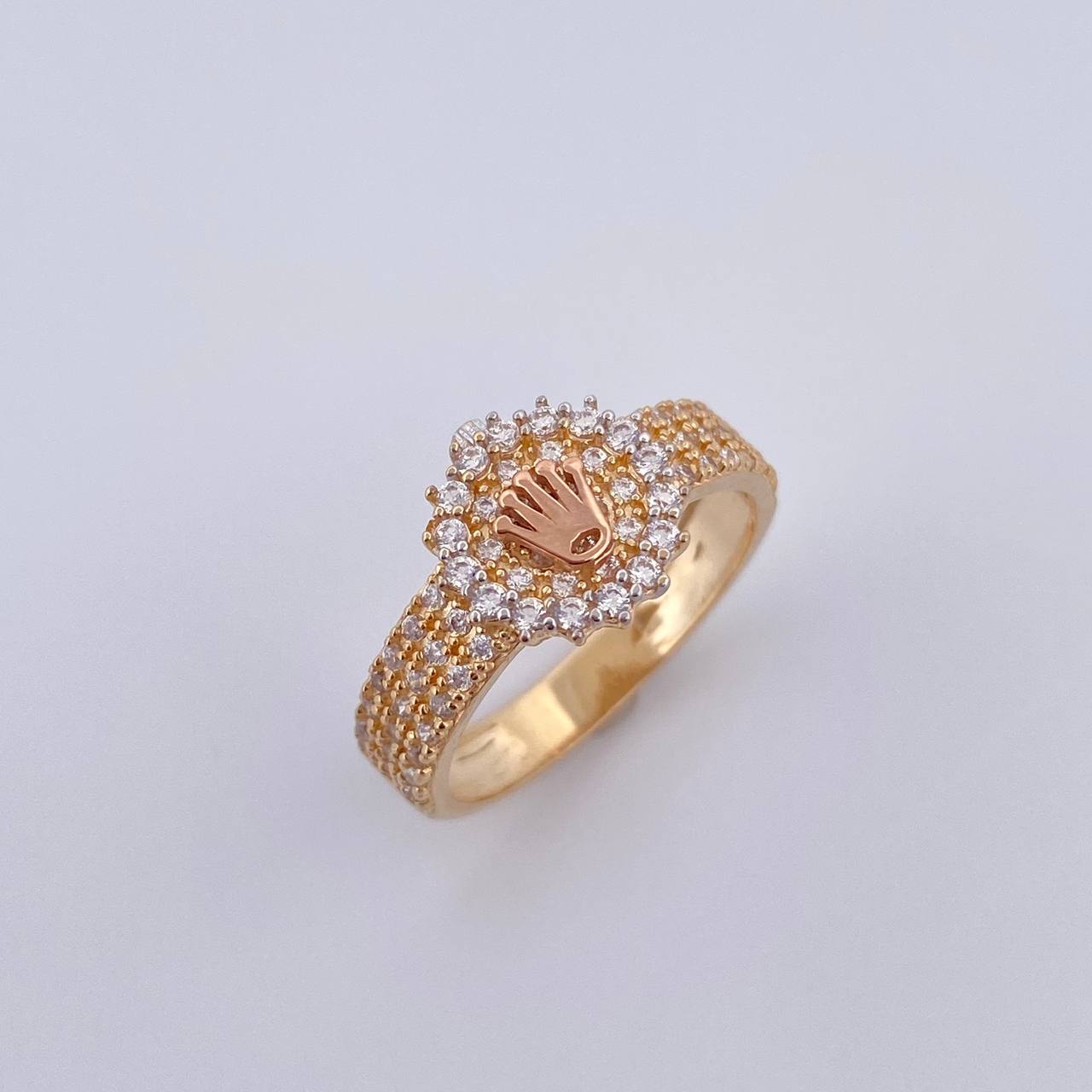 Anillo Correa Corona RX 3.25gr / T5 3/4 / Circones Blancos Tres Oros 18K &