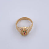 Anillo Virgen Guadalupe 4.45gr / T6 3/4 / Circones Fucsias Verdes Blancos Oro Amarillo 18K &