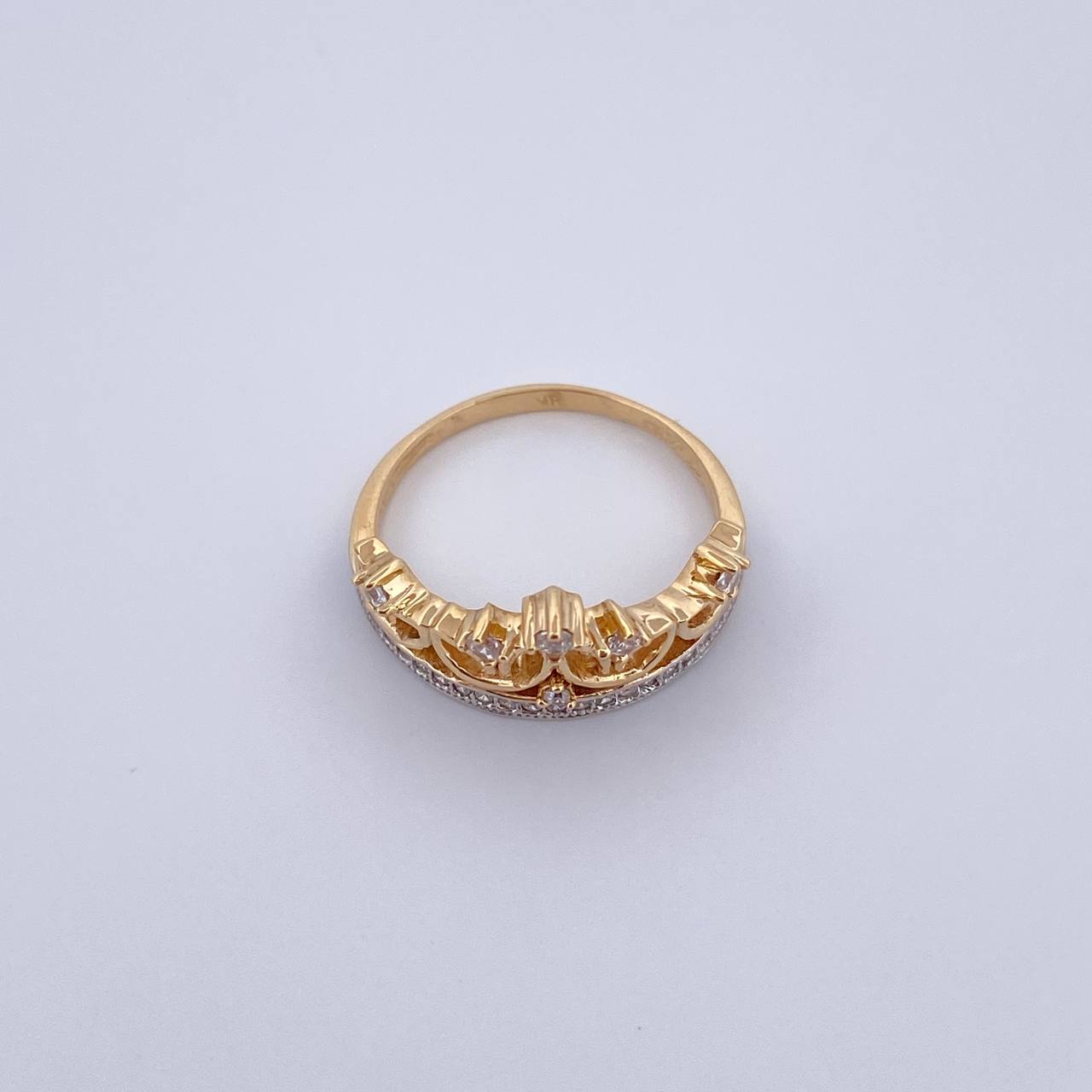 Anillo Corona 3.35gr / T6 1/4 / Circones Blancos Dos Oros Amarillo Blanco 18K &