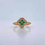Anillo Trebol 3.1gr / T6 3/4 / Circones Verdes Blancos Oro Amarillo 18K &