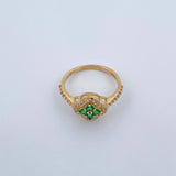 Anillo Trebol 3.1gr / T6 3/4 / Circones Verdes Blancos Oro Amarillo 18K &