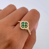 Anillo Trebol 3.1gr / T6 3/4 / Circones Verdes Blancos Oro Amarillo 18K &