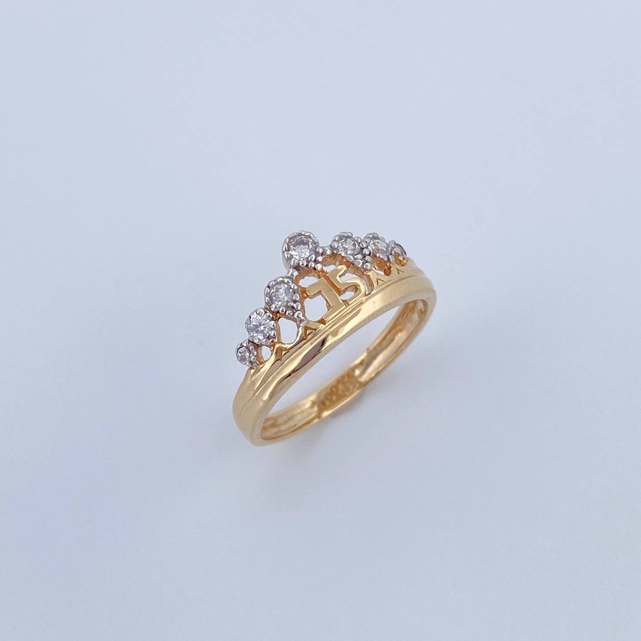 Anillo Tiara 15s 2.45gr / T5 1/2 / Circones Blancos Dos Oros Amarillo Blanco 18K &