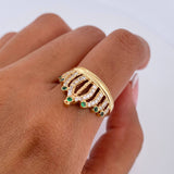 Anillo Corona Reina 3.95gr / T7 1/4 / Circones Verdes Blancos Oro Amarillo 18K &