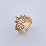 Anillo Corona Reina 3.95gr / T7 1/4 / Circones Verdes Blancos Oro Amarillo 18K &