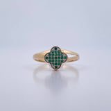 Anillo Trebol 2.45gr / T7 3/4 / Circones Verdes Dos Oros Amarillo Blanco 18K &