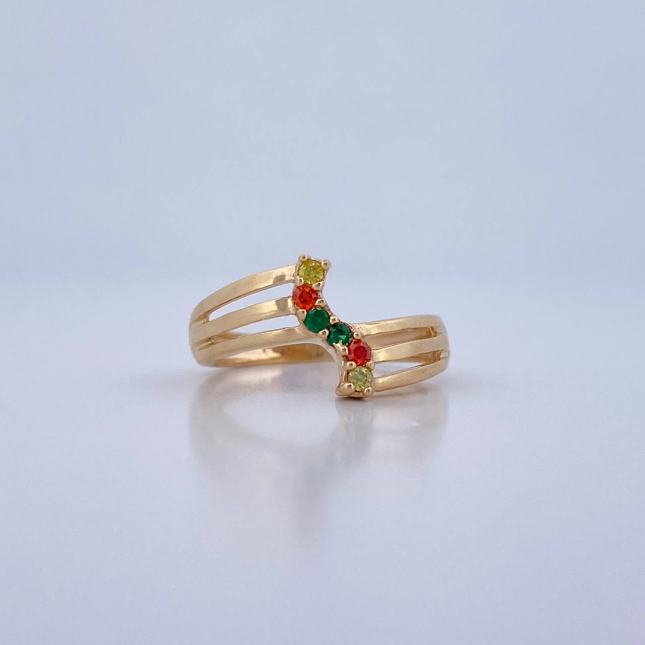 Anillo Tres Lineas Curva 3.15gr / T5 3/4 / Circones Amarillos Naranjas Verdes Oro Amarillo 18K &