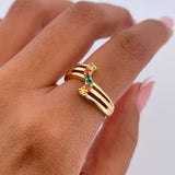Anillo Tres Lineas Curva 3.15gr / T5 3/4 / Circones Amarillos Naranjas Verdes Oro Amarillo 18K &
