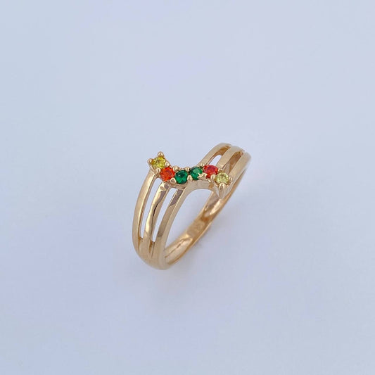Anillo Tres Lineas Curva 3.15gr / T5 3/4 / Circones Amarillos Naranjas Verdes Oro Amarillo 18K &
