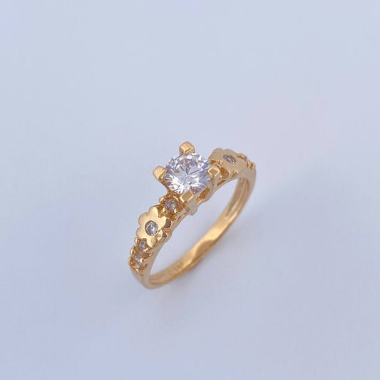 Anillo Solitario Churumbela Flores 3.25gr / T6 1/4 / Circones Blancos Oro Amarillo 18K &