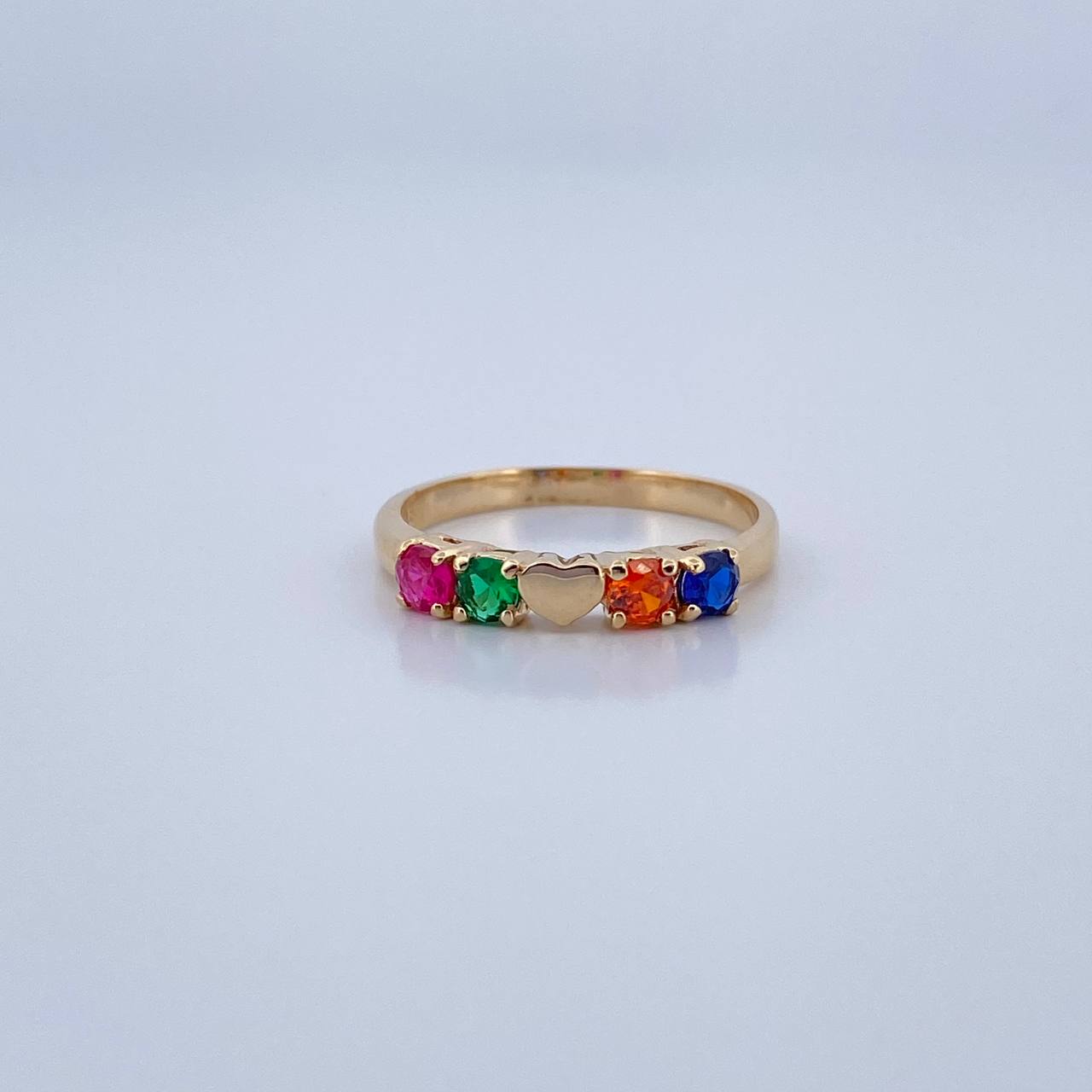 Anillo Corazon Circulos 2.15gr / T6 1/4 / Circones Fucsia Verde Naranja Azul Oro Amarillo 18K &
