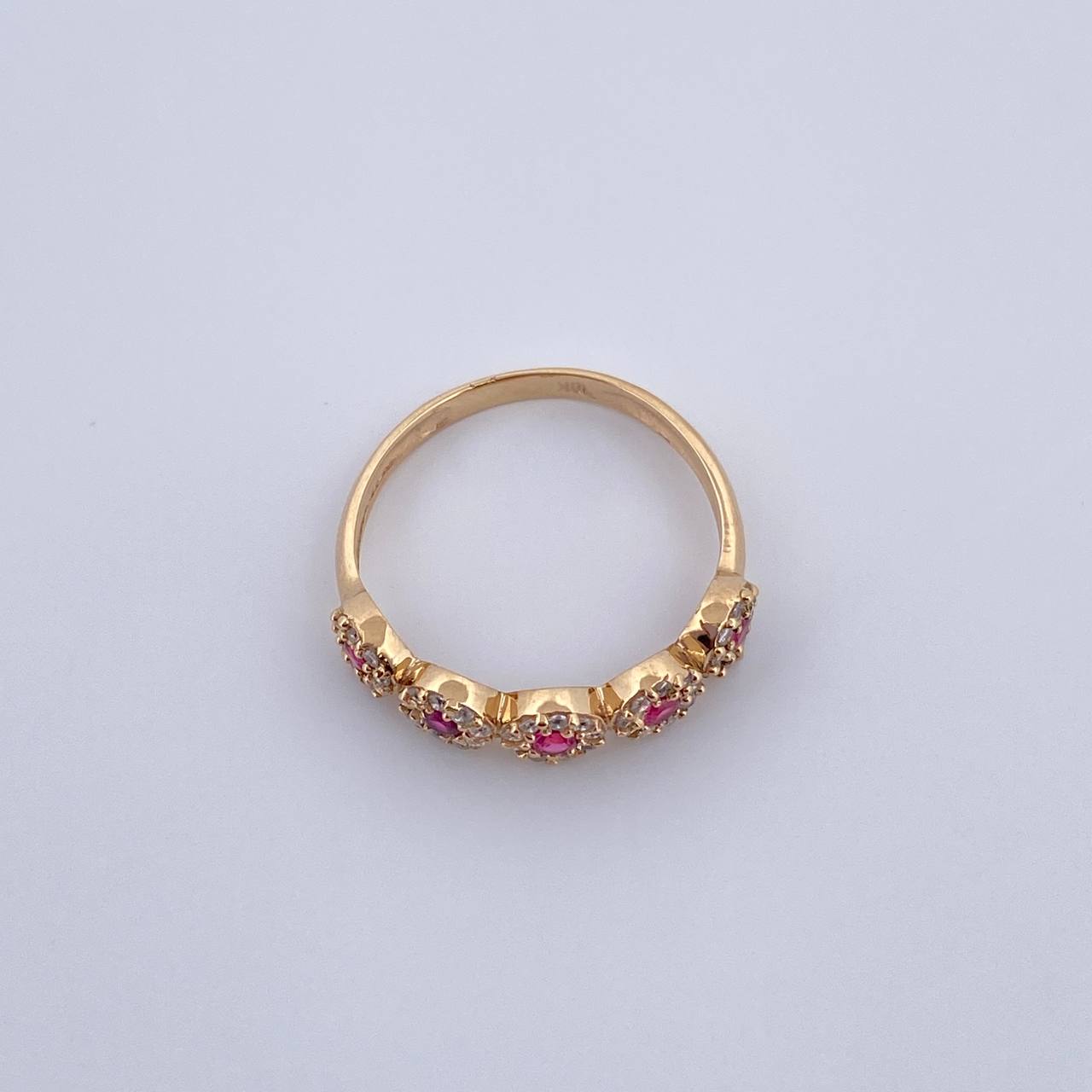 Anillo Churumbela Tupida 2.05gr / T6 1/4 / Circones Fucsias Blancos Oro Amarillo 18K &