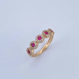 Anillo Churumbela Tupida 2.05gr / T6 1/4 / Circones Fucsias Blancos Oro Amarillo 18K &