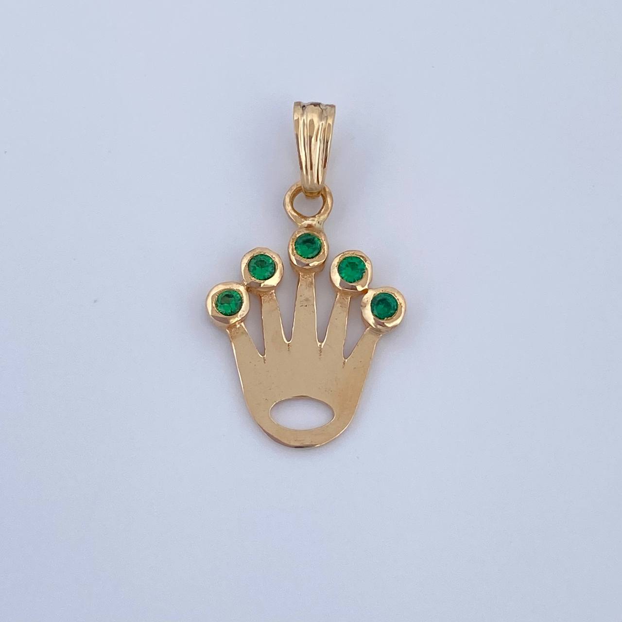 Dije Corona RX 1.2gr / 2.2cm / Circones Verdes Oro Amarillo 18K &