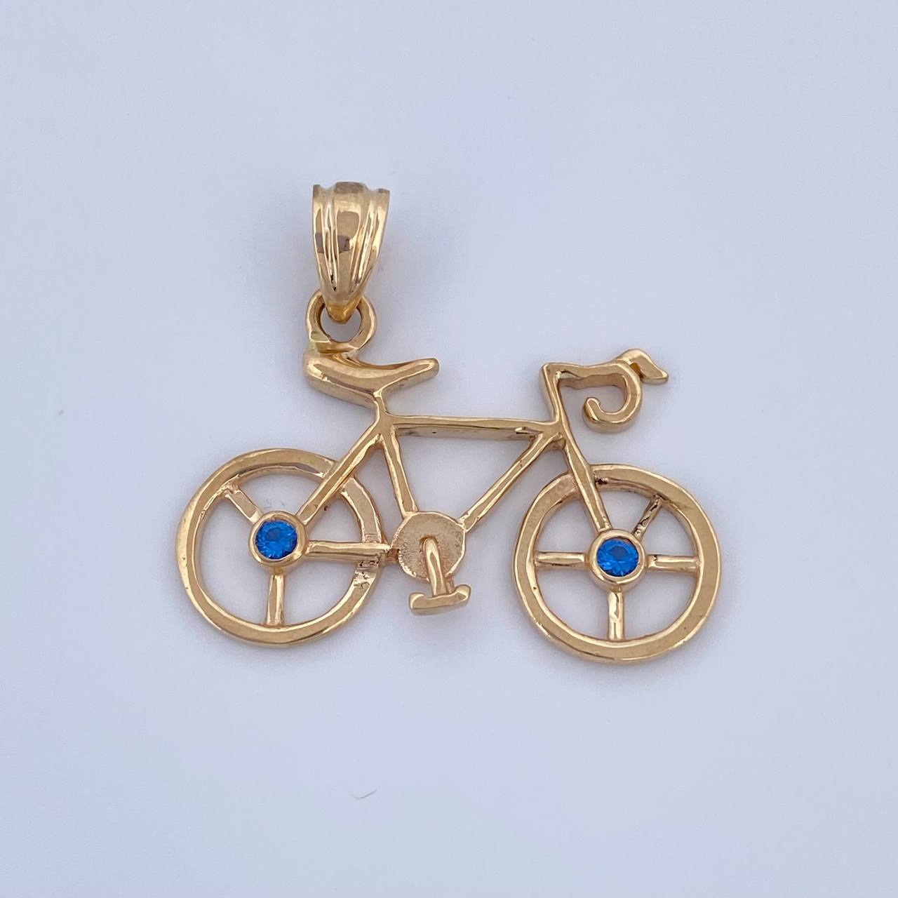 Dije Bicicleta 2.5gr / 2.5cm / Circones Azules Oro Amarillo 18K &