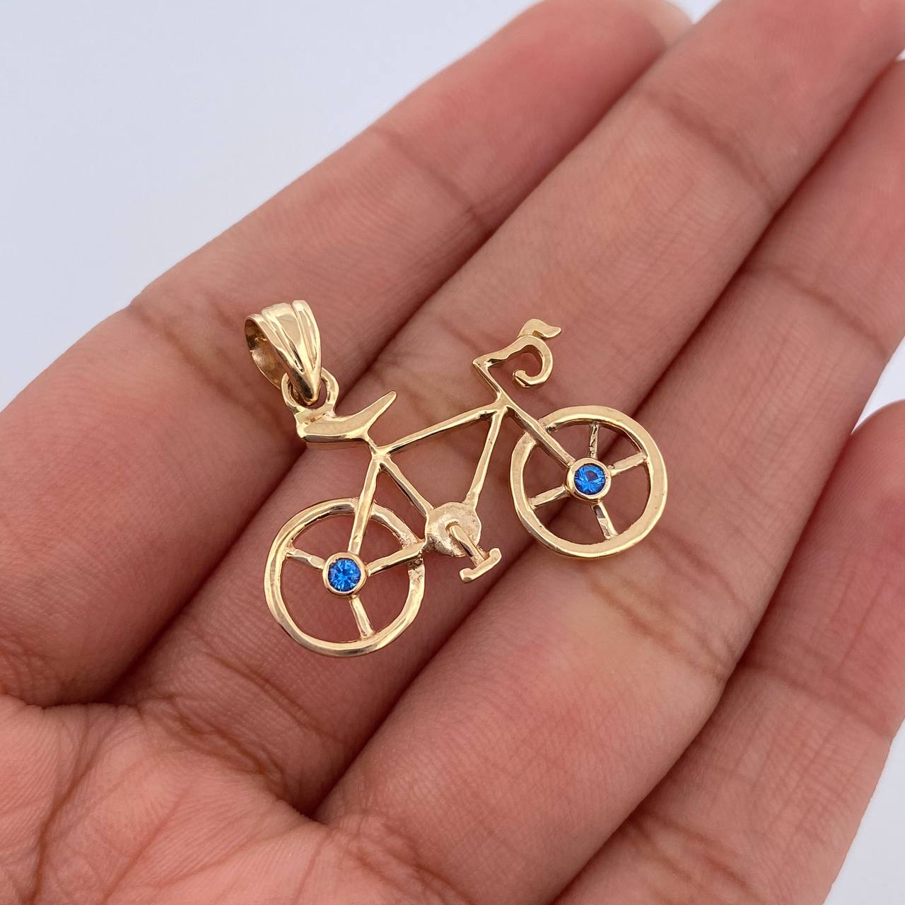 Dije Bicicleta 2.5gr / 2.5cm / Circones Azules Oro Amarillo 18K &