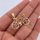 Dije Bicicleta 2.5gr / 2.5cm / Circones Azules Oro Amarillo 18K &
