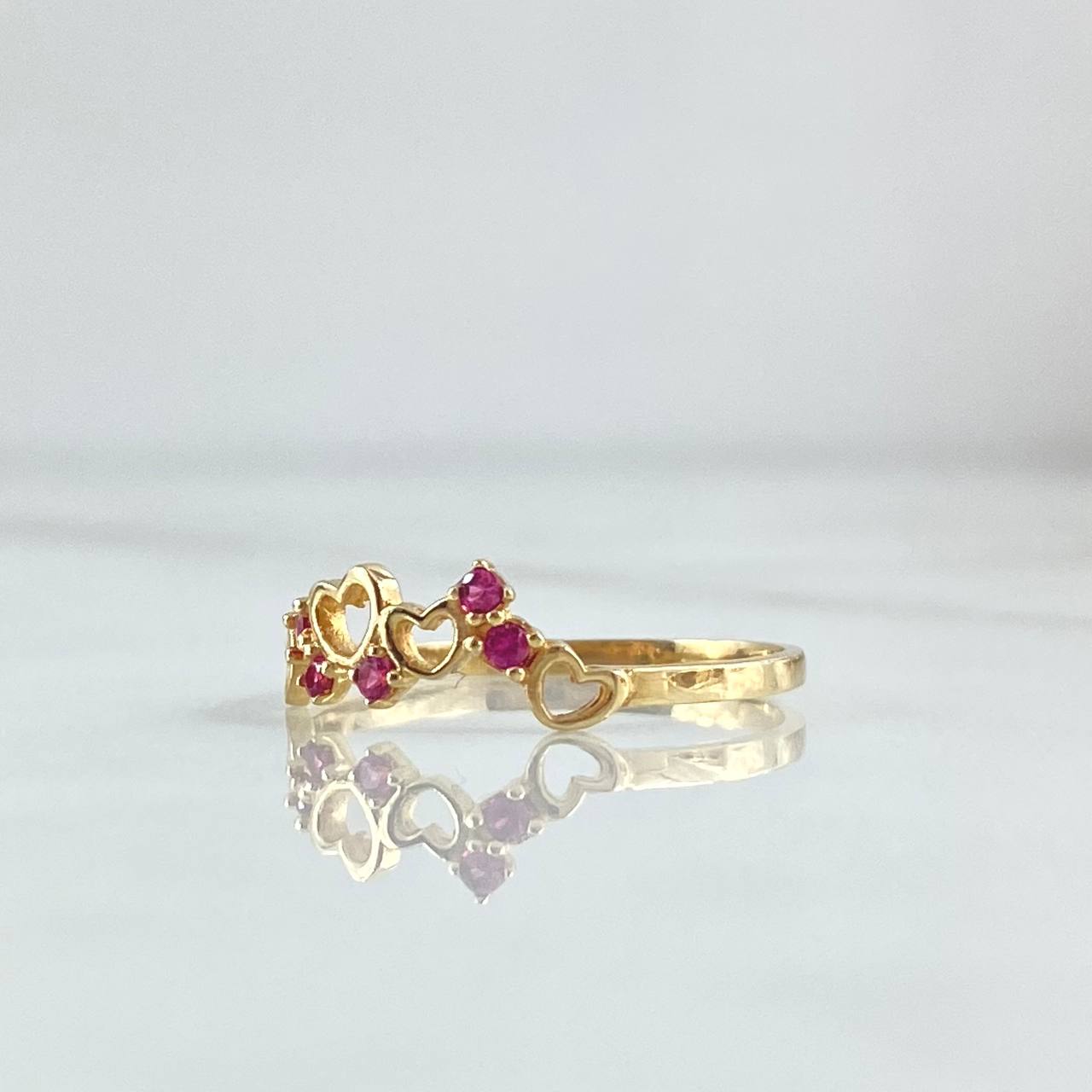Anillo Rama Corazones 1.2gr / T6 1/2 / Circones Fucsia Oro Amarillo 18K *