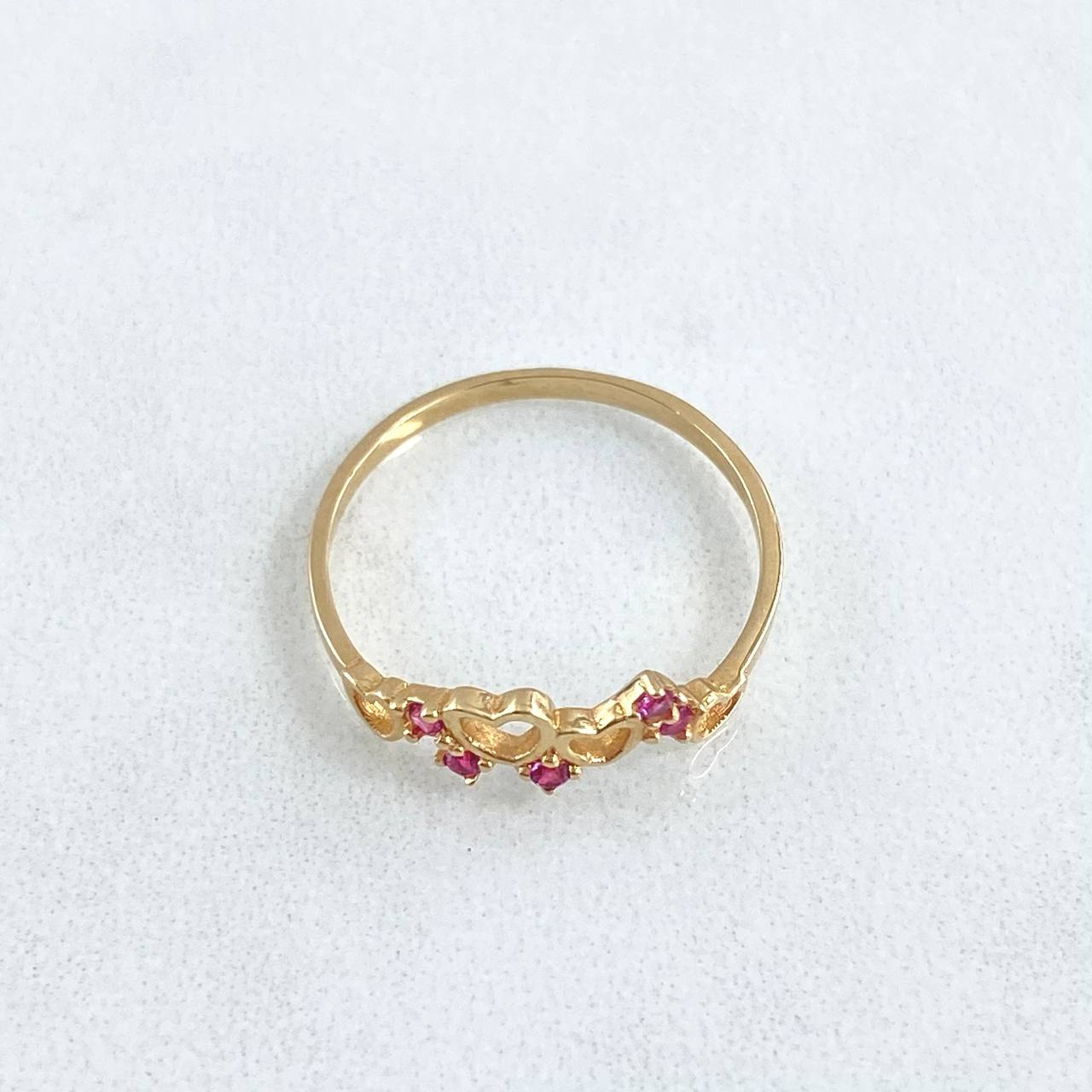 Anillo Rama Corazones 1.2gr / T6 1/2 / Circones Fucsia Oro Amarillo 18K *