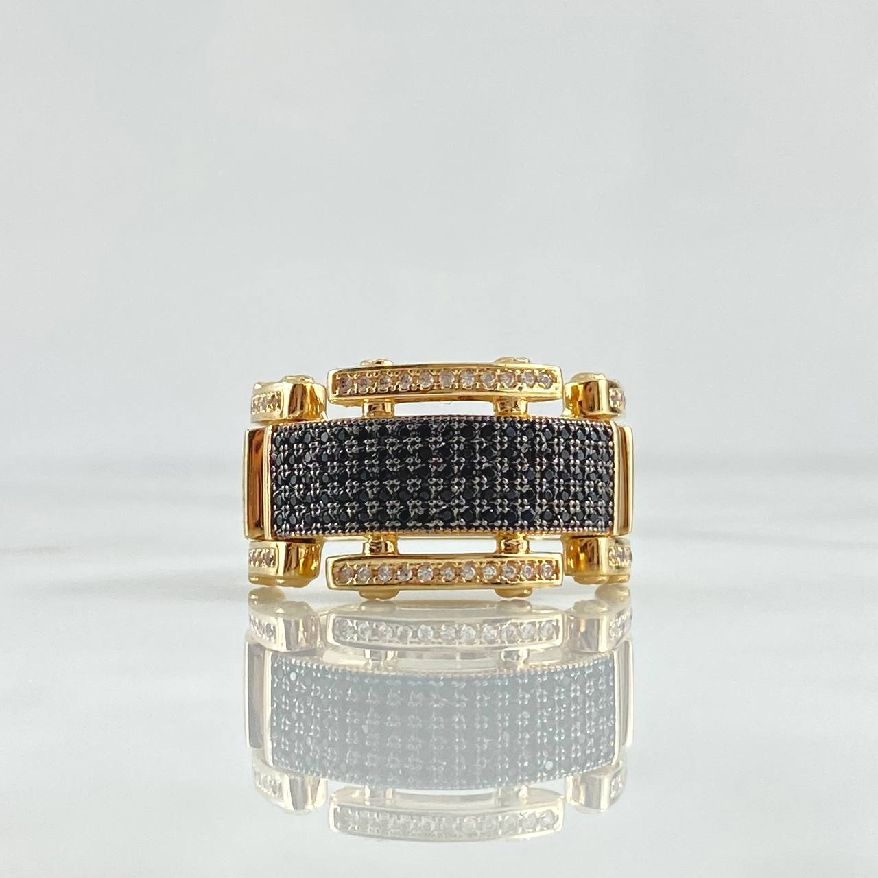 Anillo Tornillos Segmentados 17.4gr / T11 1/2 / Circones Blancos Negros Oro Amarillo 18K