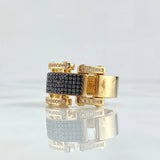 Anillo Tornillos Segmentados 17.4gr / T11 1/2 / Circones Blancos Negros Oro Amarillo 18K