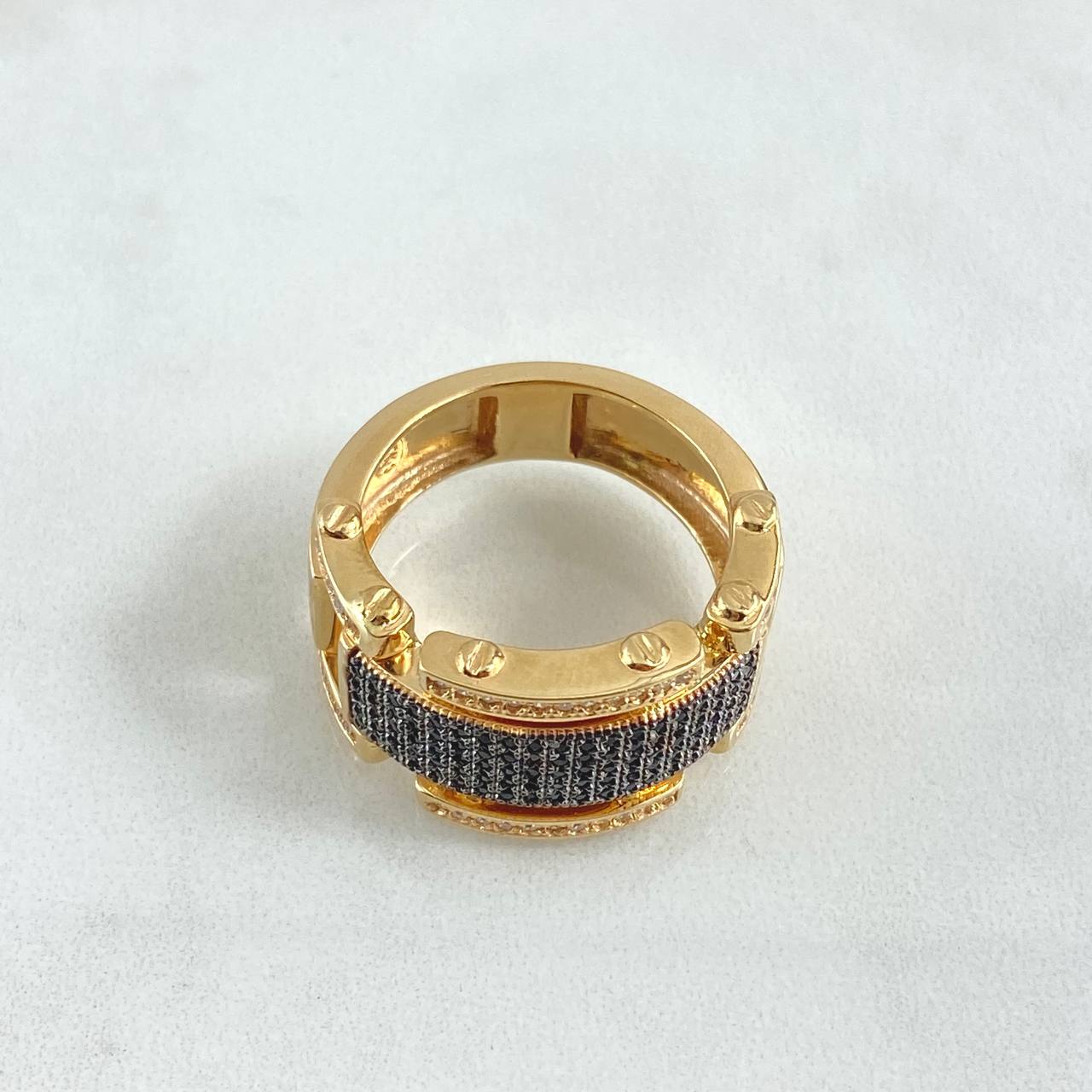 Anillo Tornillos Segmentados 17.4gr / T11 1/2 / Circones Blancos Negros Oro Amarillo 18K