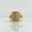 Anillo Cuadro Dólar Coronado 11.6gr / T10 1/4 / Circones Blancos Verdes Tres Oros 18K